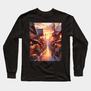 A Japanese Native Road Before Sunset - Anime Drawing Long Sleeve T-Shirt